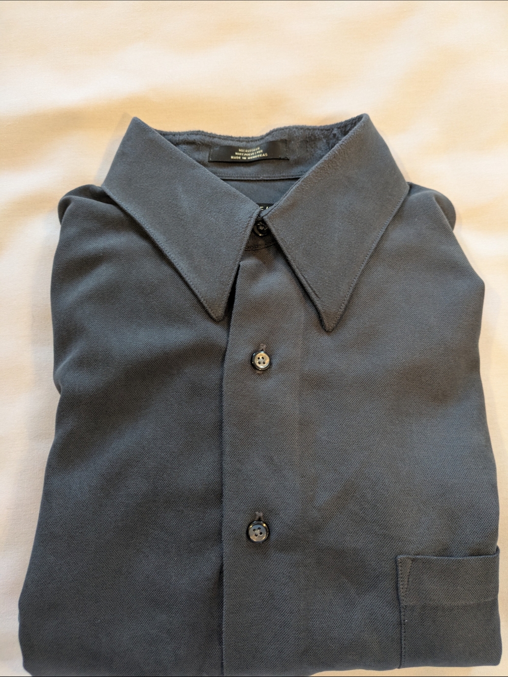 Men's Van Heusen Black Button-Front Long Sleeve Microfiber Dress Shirt Size 16